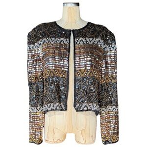 Vintage Women's Sequin Cropped Jacket in Black and Gold